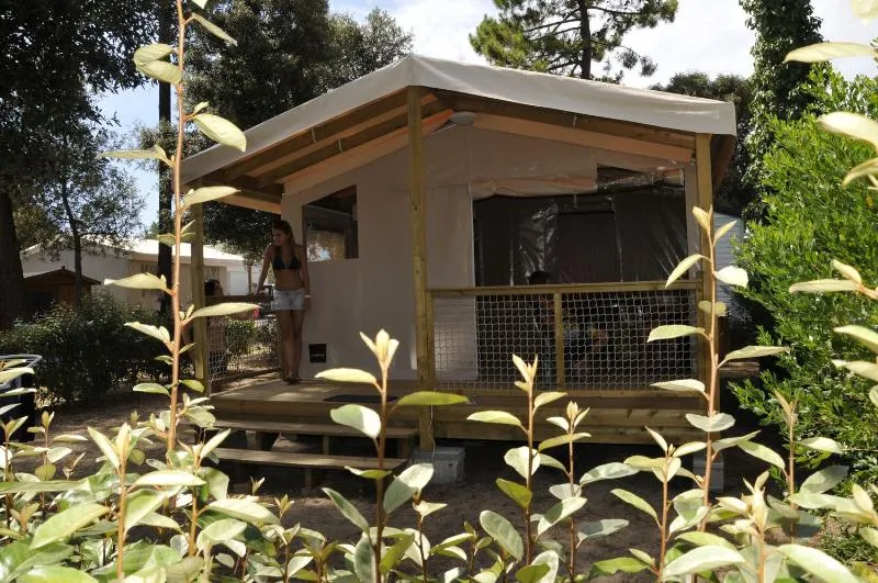 Enfants jouant dans l'aire de jeux ludique proche du camping Le California.